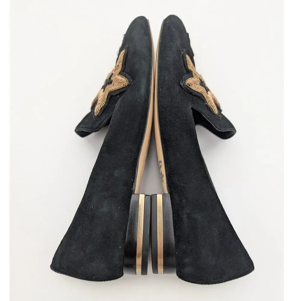 Michael Kors Natasha Suede Gold Star Loafers Women's Black Size US6.5M EU36.5